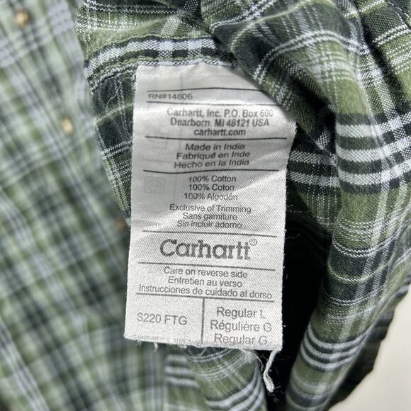 Carhartt Button Down Plaid Shirt Mens L 16.5 x 32 Fort Green Long Sleeve - Picture 7 of 8